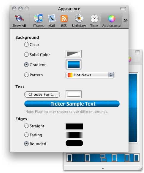Universal Ticker Appearance Panel